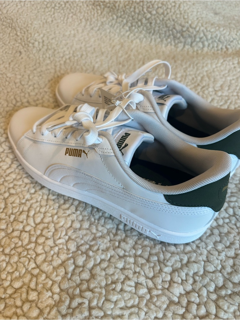 Puma White Low-Top Sneakers with Green Heel Detail
